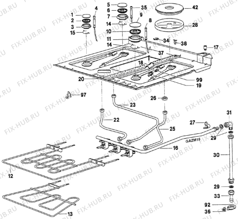 Взрыв-схема плиты (духовки) Arthur Martin CM6349W1 - Схема узла Oven and Top functional parts